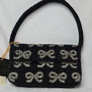 Elegant Black and Silver Beaded Handbag